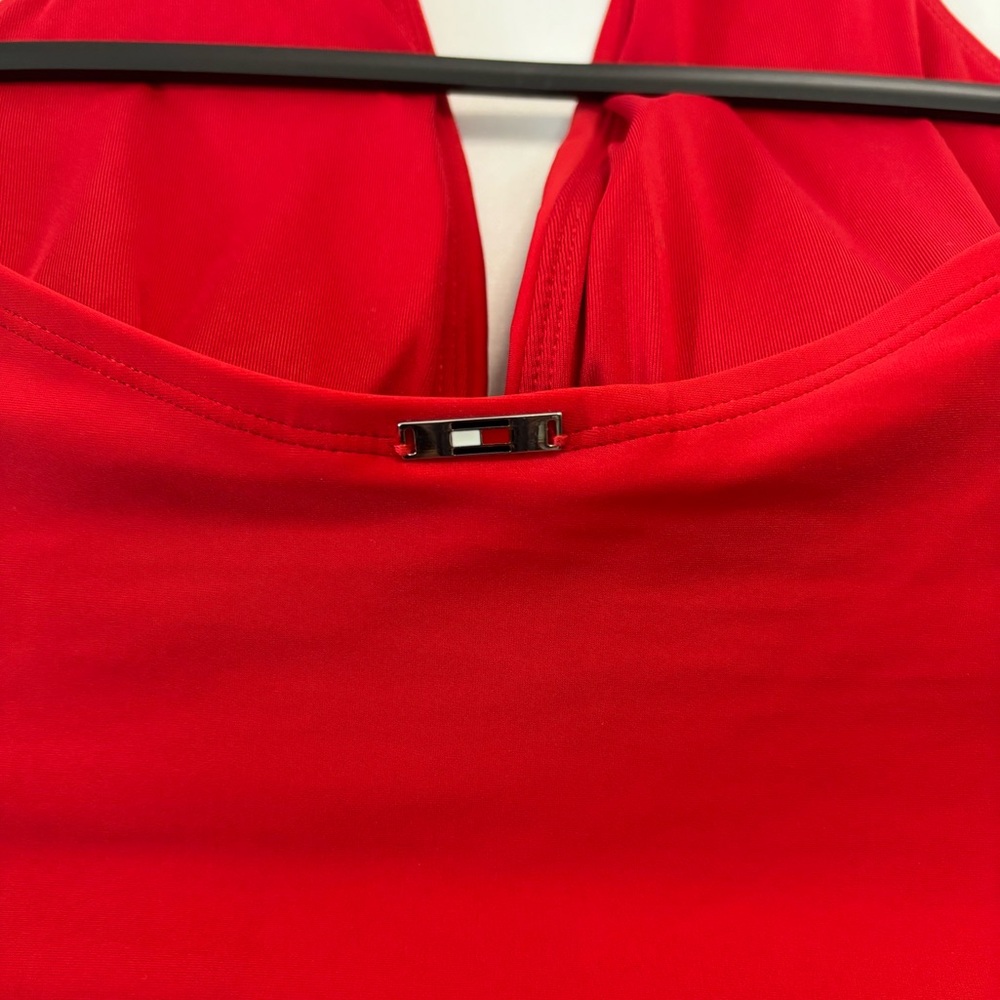 TOMMY HILFIGER Red Ruched Halter One-Piece Swimsuit Size 6 - Picture 4 of 6